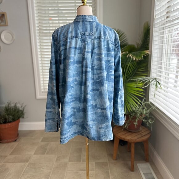 Duluth Trading Organic Cotton Chambray Blue Camo Garden Smock Sz XL - Picture 8 of 14